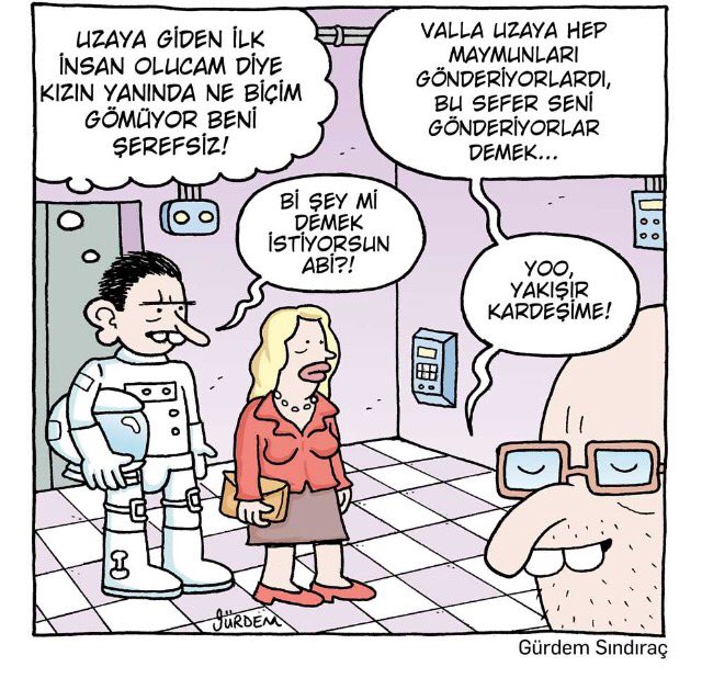 uzaya giden ilk insanı daha önce maymun gönderiyorlar diye gömüyor mu kariaktürü kızın yanında.jpg